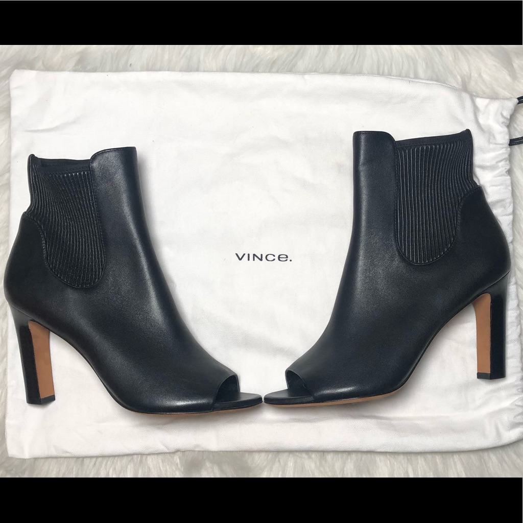 Vince.”Elise” Black Leather Open-Toe Bootie,Size-37(Eu)/7(Us)